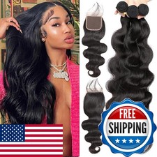 Body Wave 3 Bundles 4x4 Lace Closure Free Part 24 26 28 22 inch