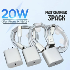3X 20W USB-C PD Fast Charger Cable Type C Adapter For iPhone 14 13 12 11 Pro Lot
