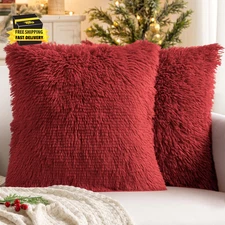 Pack of 2 Luxury Faux Fur Decoration Throw Pillow Covers Deluxe Winter Christmas