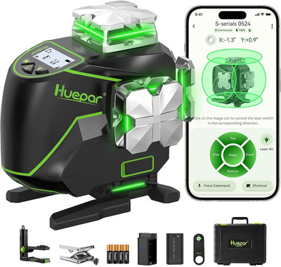 Huepar 16 Linien-selbstnivellierendes Laserniveau 4 x 360 ° mit LCD-Bildschirm
