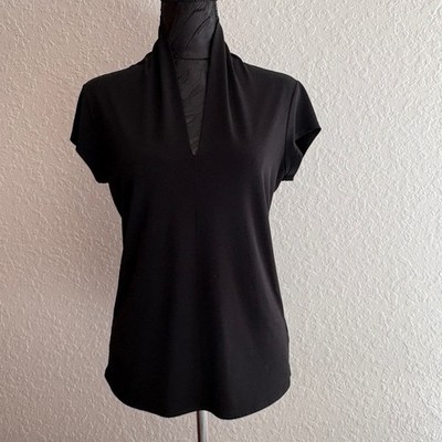 Grace Womens Black Deep V-Neck Short Sleeve Top Size M RN 93178