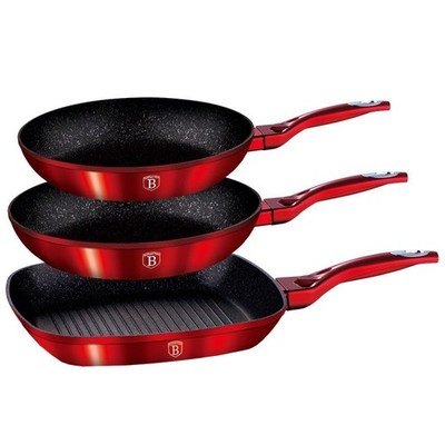 3er-Set Granitpfannen Berlingerhaus Red Metallic Line BH-1289