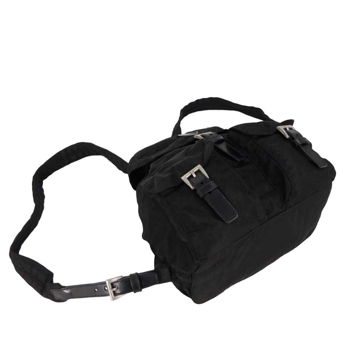 PRADA Small Backpack Triangle Logo Black Nylon Leather Silver Backpack Daypack thumbnail 3