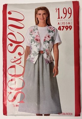 Butterick 4799 - 1990 s Women's Vest, Top, and Skirt Sewing Pattern XS-S-M