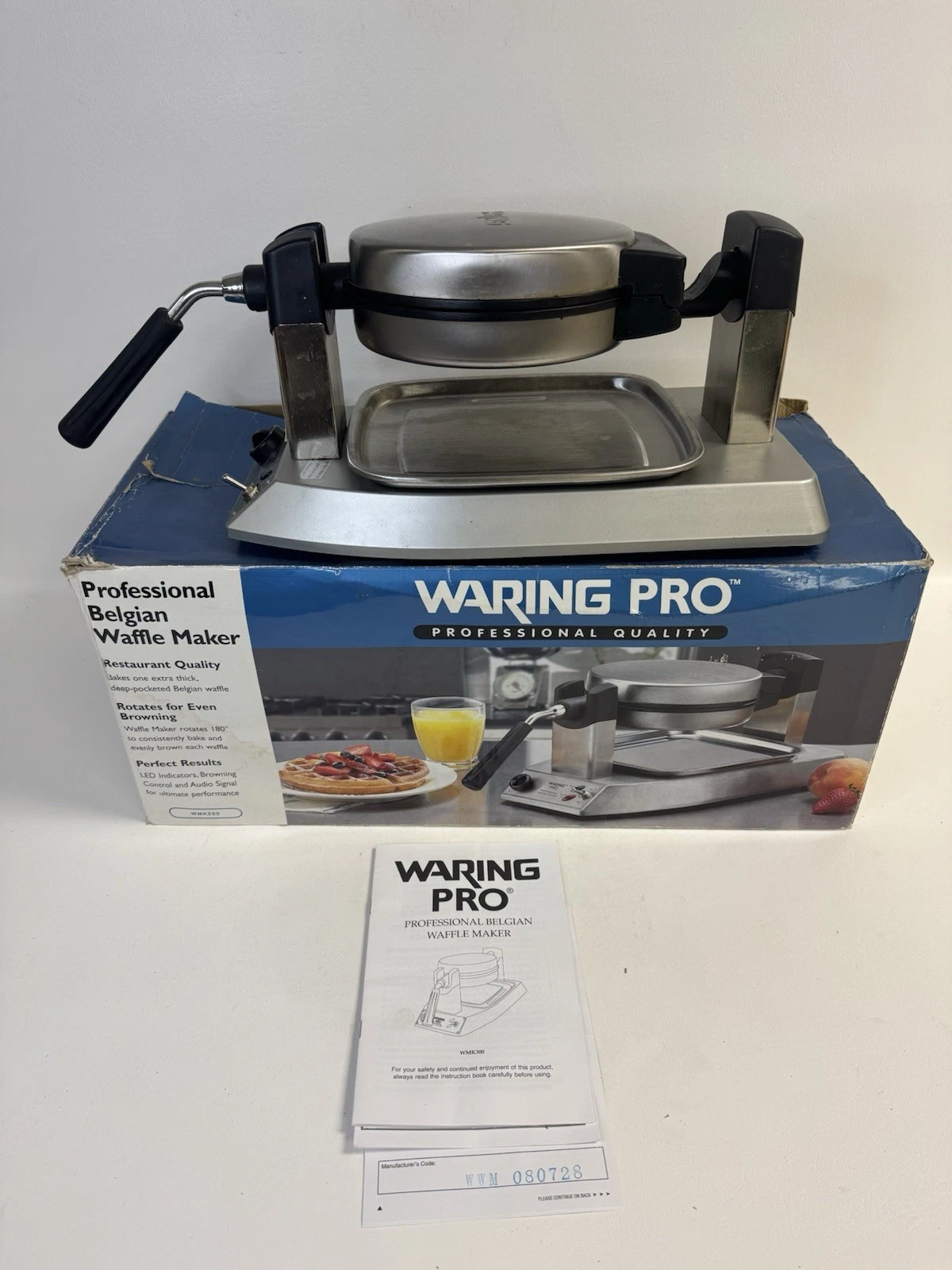 Waring Pro WMK300 Professional Thick Belgian Waffle Maker Rotating w/ Drip Tray