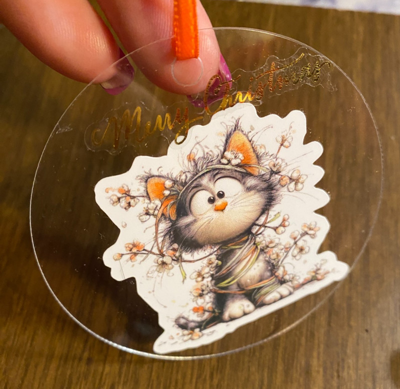 Acrylic Cat Kitty in Flower Vine MERRY Christmas Ornament 3"