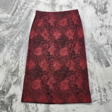 Vintage Briggs Skirt Womens 16 Red Black Floral Lace Print Maxi Pencil Back Zip