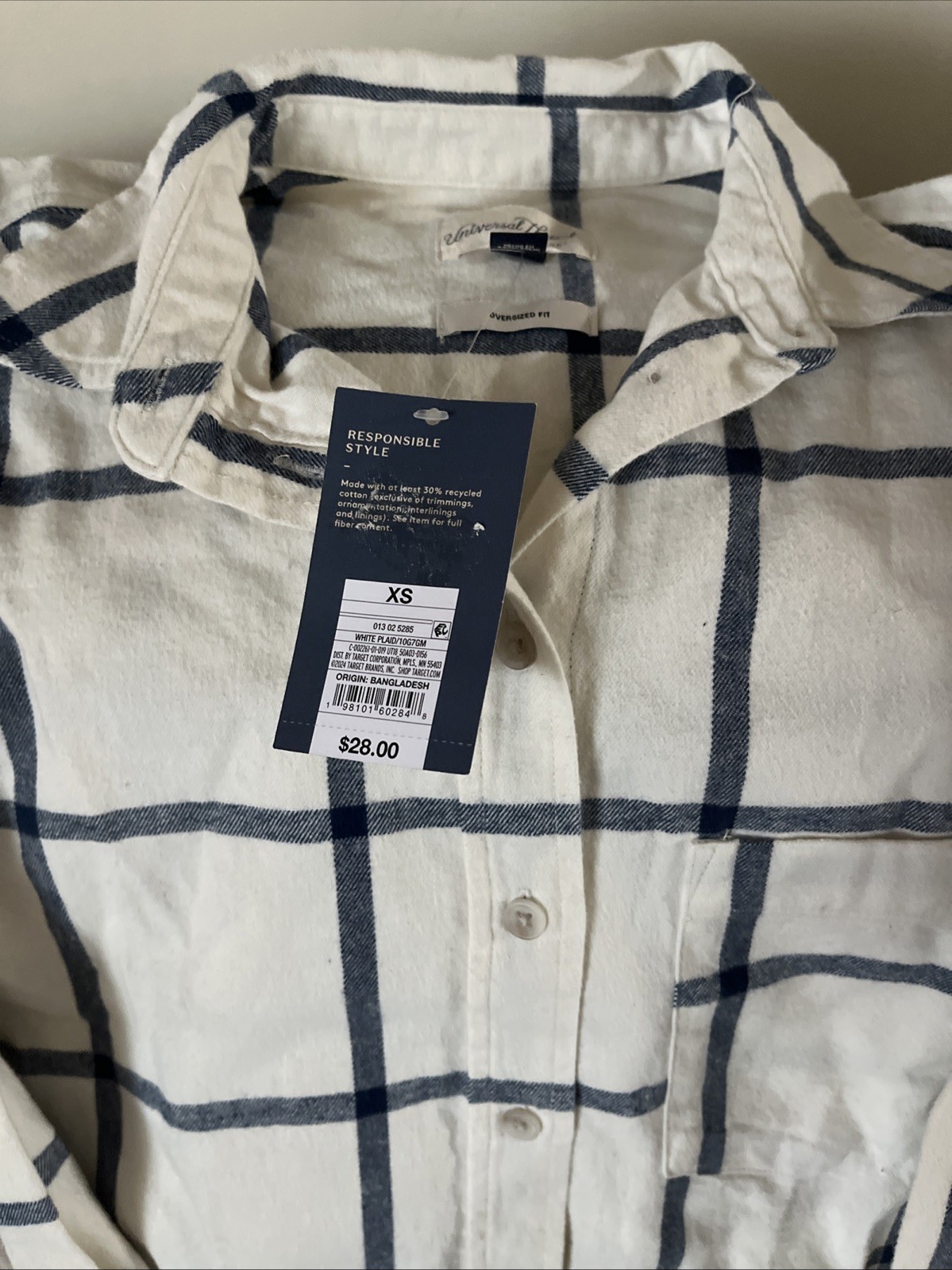 Universal Thread Women White Plaid LongSleeve ButtonDown Shirt Size XS