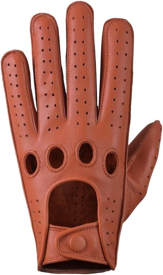 Genuine Motorcycle Men's Leather Driving Gloves With Knuckle Holes Brown Sz XL