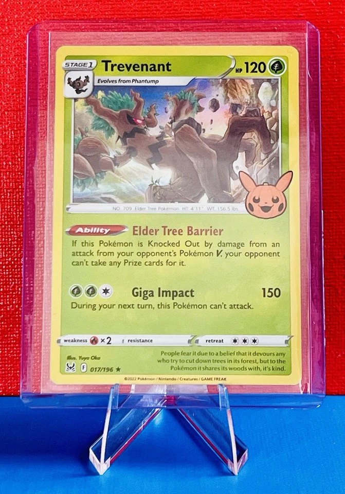 Trevenant 017/196 Trick or Trade Pokémon Card 2022 Holo Rare Pikachu Stamp - Image 2 of 2