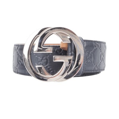 GUCCI GG Interlocking Herren Gürtel Leder Embossed Navy 411924 OP: 495  