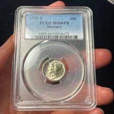 1916-S PCGS MS66 FB Mercury Silver Dime Toned GEM BU Pretty Coin