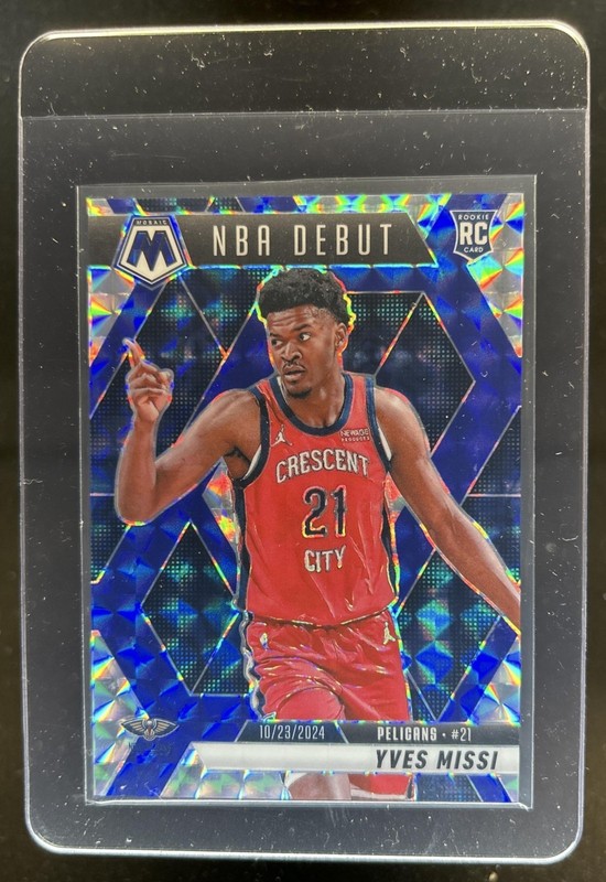 2024-25 Panini Mosaic Yves Missi RC Choice Blue Mosaic NBA Debut #/45 Pelicans