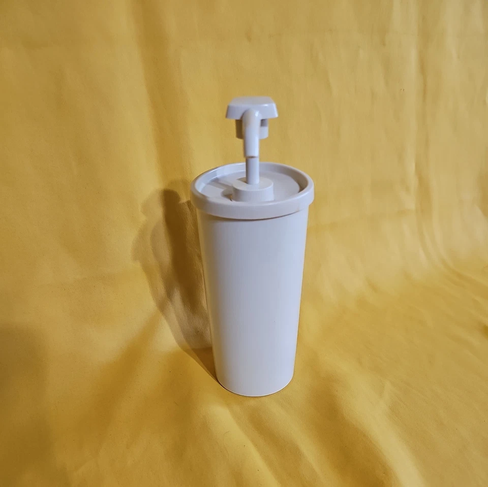 Vintage Tupperware 640 Condiment/Soap Container & 1553 Pump ALMOND  - Image 4 of 4
