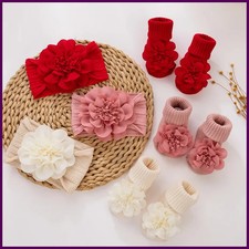 3Pcs/Set Lace Flower Baby Headbands Socks Cotton Non-slip Anklet 0-12M Stockings