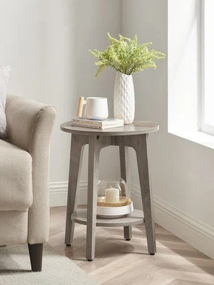 VASAGLE Round End Table With Lower Shelf, Side Table, Nightstand For Small Space