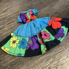 Vintage Barbie Size 1960s Outfit -  Blue Retro Print Peasant Dress MINTY