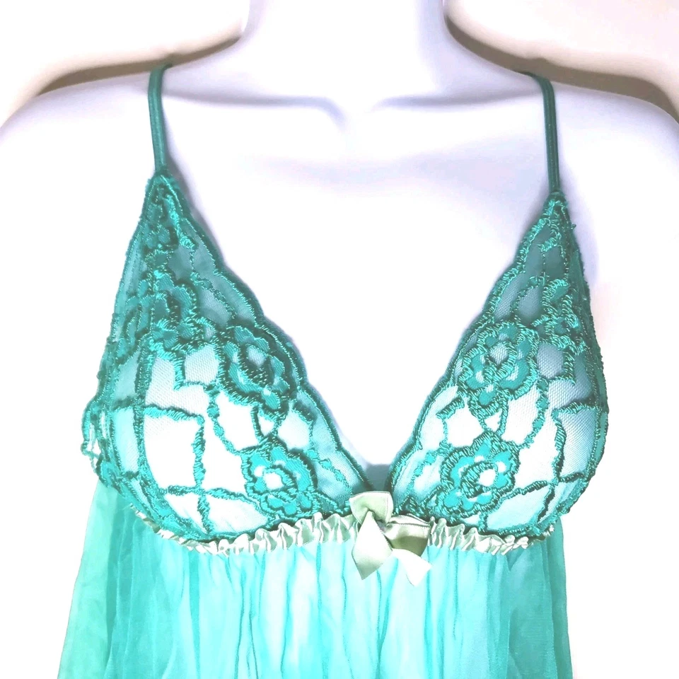 Fredricks Of Hollywood 90 年代 Y2K 绿色娃娃内衣透明蕾丝 S 码  — 第 2/4 张图片