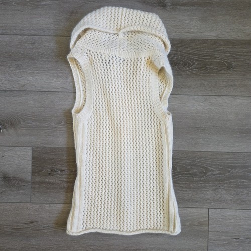Vtg Moda International Sweater Vest Cowl Neck Chunky Cable Knit Ivory Y2K Wool - Picture 3 of 5