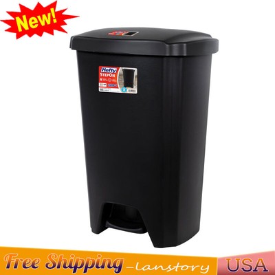 13 Gallon Plastic Step On Trash Can Hands-Free Kitchen Garbage Bin Wastebaskets