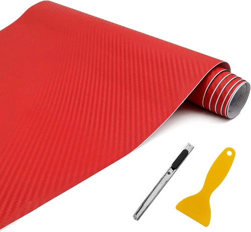 Rollo De Vinilo Fibra Carbono 3D Para Exterior Calificado Automotor Coches Rojo