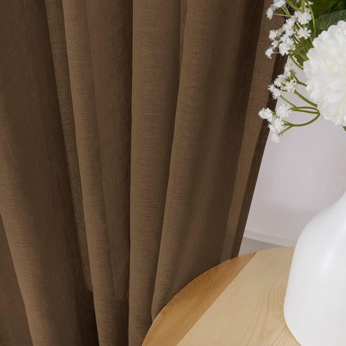 Short Sheer Curtains Linen Textured Living Room Curtain Sheers Light Filtering R - Picture 3 of 12
