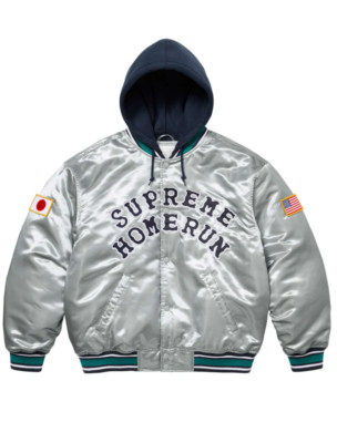 Supreme x Homerun Satin Hooded Varsity Jacket Mens XL Grey | eBay