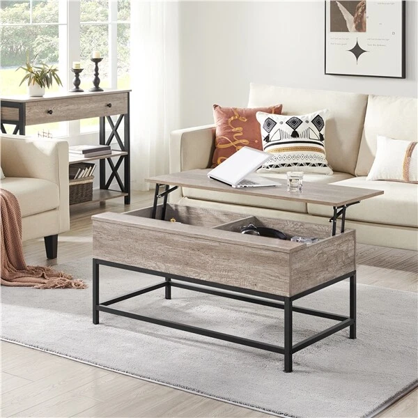 Lift top coffee table with hidden storage outlet