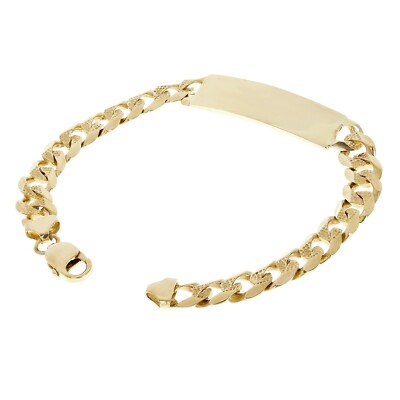 10k Yellow Gold Solid Pave Curb Cuban Link ID Bracelet 8'' 10.5mm 19.9 grams