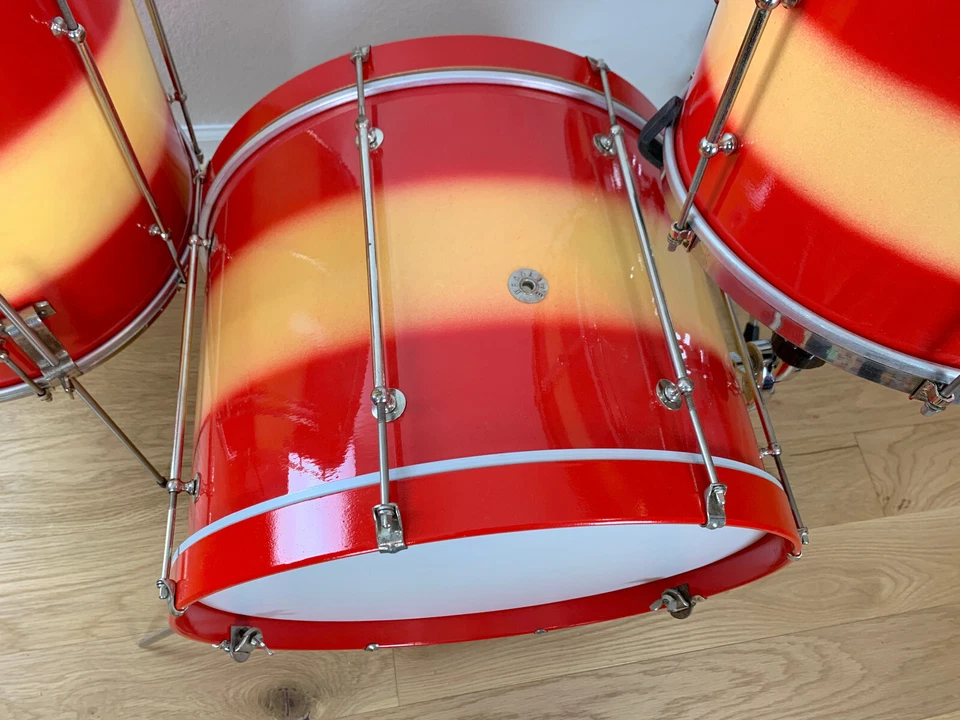 DECOLITE 4-Pc Drum Kit 60s 13-16-20-5x14 Snare 60s Vtg Gretsch Shells Red Yellow - Image 4 of 4