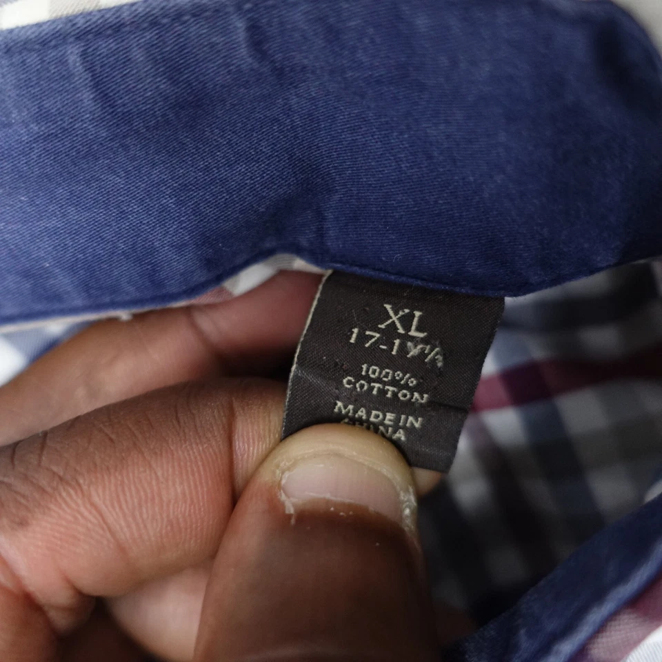 Tasso Elba Dress Shirt Men's XL (17-17.5) Plaid 100% Cotton Fit Formal Classic - Image 4 of 4