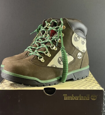 New Timberland Juniors Field Boot 6 Inch Nubuck Dark Brown Eagles Green Size 6