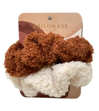 Kristin Ess Hair Scrunchie 2 Pack Sherpa Brown White