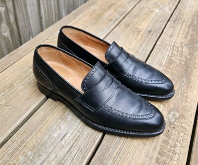 Brooks Brothers X Peal & Co Brogue Penny Loafers Black Size 7.5 D