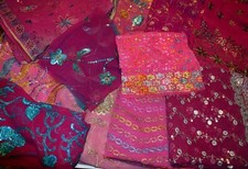 10 Pack 10" x10" Pink Vintage Dupatta Beaded,Fabrics,Embroidered Beaded swatches