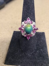 925 Green Chalcedony Amethyst Ring 5.31 Grams Size9.25
