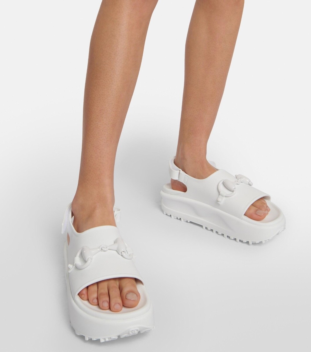 GUCCI SIZE 38 HORSEBIT SOFT RUBBER PLATFORM SANDALS WHITE | eBay