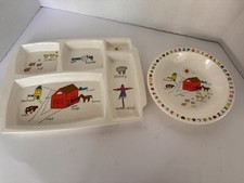 Vintage Anacapa Melamine Farm Childrens Divided Plate Lunch Tray 905-2 And Bowl