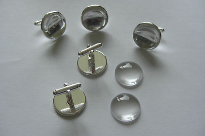 16 mm 18 mm 20 mm SILBER RUNDE MANSCHETTENKNÖPFE EINSTELLUNG ROHLINGE OPTIONAL GLASKUPPELN 