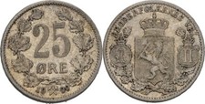 Norwegen Kongsberg 25 &Ouml;re 1900 Oskar II., 1872-1907  2,4g Original M&uuml;nze #CC156