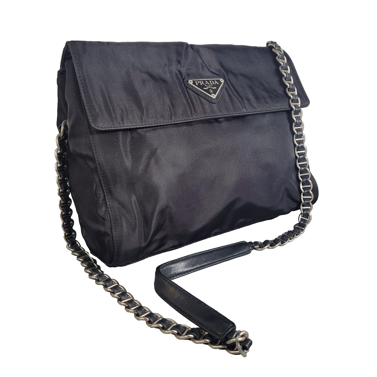 PRADA Bag. Prada Tessuto Black Shoulder bag with chain strap