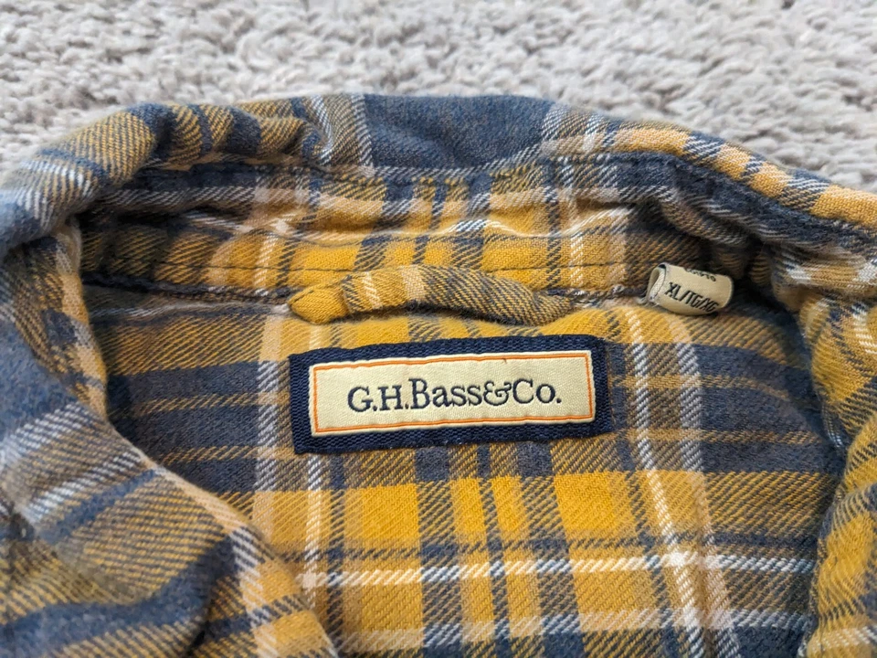 G.H. Camisa con botones Bass & Co para hombre XL franela amarilla a cuadros mangas largas Foto 4 de 4