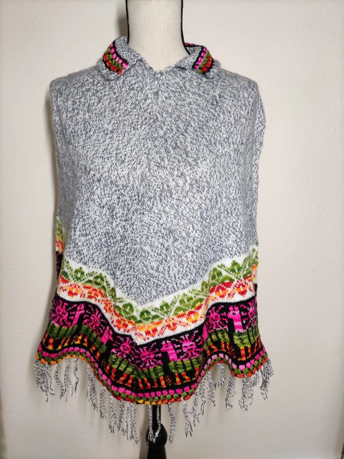 Alpaca Poncho Cape Mens Womens Unisex Alpaca Llama Peru Cardigan Wool *953