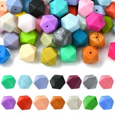 50Pcs Hexagon Silicone Beads Rubber Loose Bead Keychain Lanyard Jewerlry Making