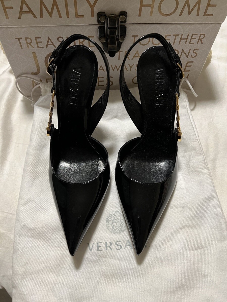 Versace SAFETY PIN PATENT LEATHER SLING-BACK PUMPS. Size 39