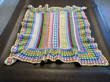 Crocheted Pastel Multi-colored Ruffled Edge Baby Blanket 43" x 43"