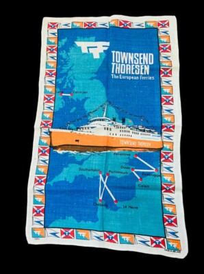 Vintage Townsend Thoresen Geschirrtuch europäische Fähren Design irisches Leinen Meer Reisen