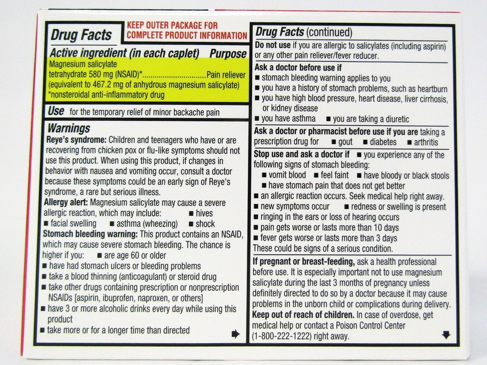 Doans Extra Strength Back Pain Relief Magnesium Salicylate 24ct 3 Pack