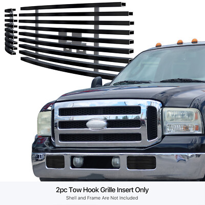 Fits 2005-2007 Ford Super Duty Excursion Black Tow Hook Stainless Billet Grille