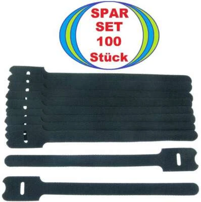BIE-TEC 100x Klettband 20 cm x 25 mm schwarz Klettkabelbinder Kabelbinder Kabelklettband